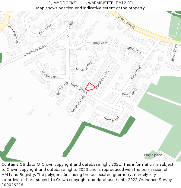 1, MADDOCKS HILL, WARMINSTER, BA12 8DJ: Location map and indicative extent of plot