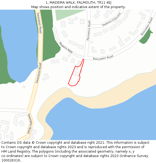1, MADEIRA WALK, FALMOUTH, TR11 4EJ: Location map and indicative extent of plot