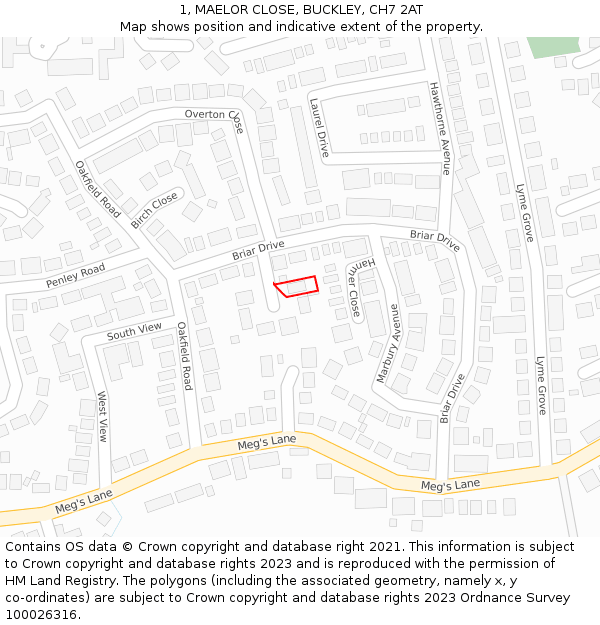 1, MAELOR CLOSE, BUCKLEY, CH7 2AT: Location map and indicative extent of plot