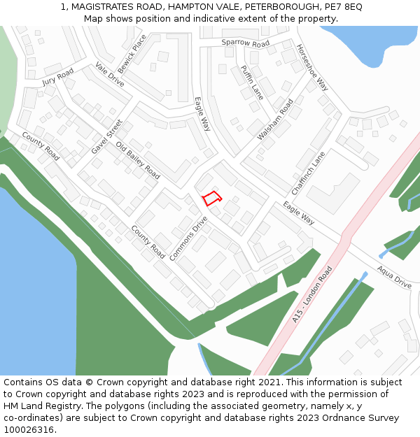1, MAGISTRATES ROAD, HAMPTON VALE, PETERBOROUGH, PE7 8EQ: Location map and indicative extent of plot