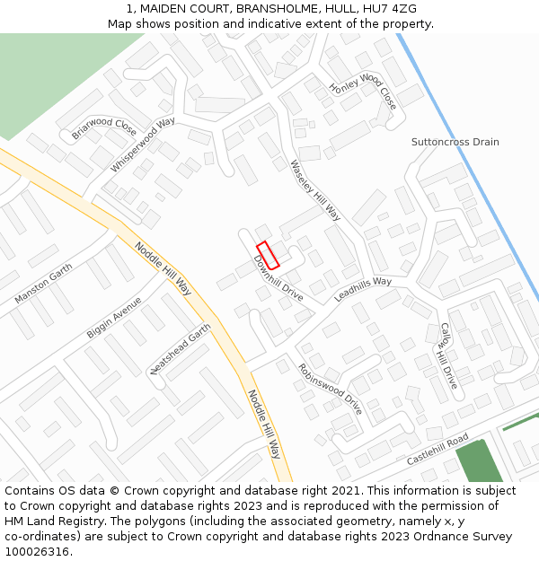 1, MAIDEN COURT, BRANSHOLME, HULL, HU7 4ZG: Location map and indicative extent of plot