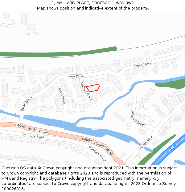 1, MALLARD PLACE, DROITWICH, WR9 8WD: Location map and indicative extent of plot