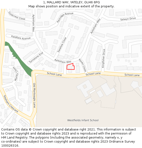 1, MALLARD WAY, YATELEY, GU46 6PG: Location map and indicative extent of plot
