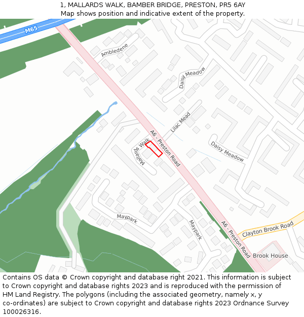 1, MALLARDS WALK, BAMBER BRIDGE, PRESTON, PR5 6AY: Location map and indicative extent of plot