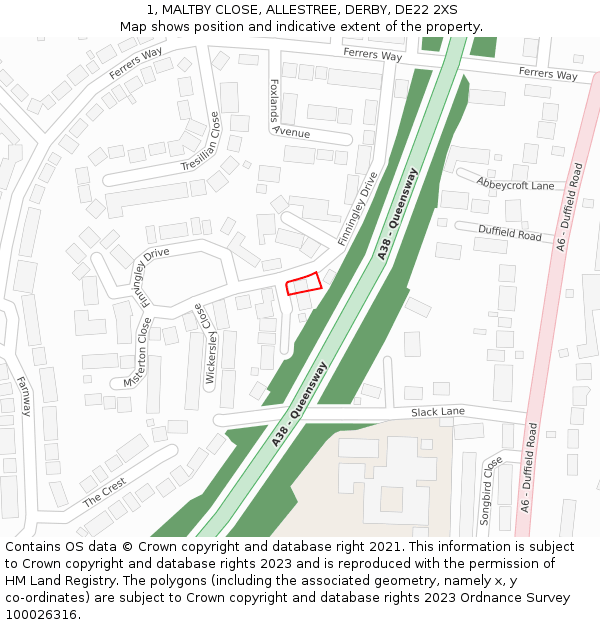 1, MALTBY CLOSE, ALLESTREE, DERBY, DE22 2XS: Location map and indicative extent of plot