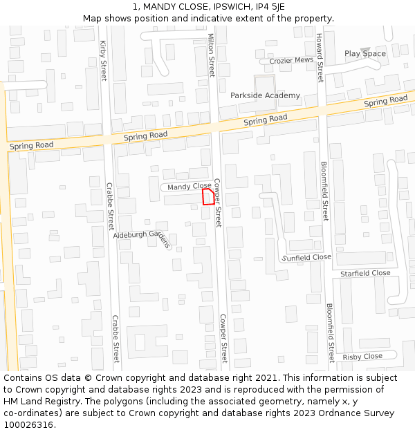 1, MANDY CLOSE, IPSWICH, IP4 5JE: Location map and indicative extent of plot