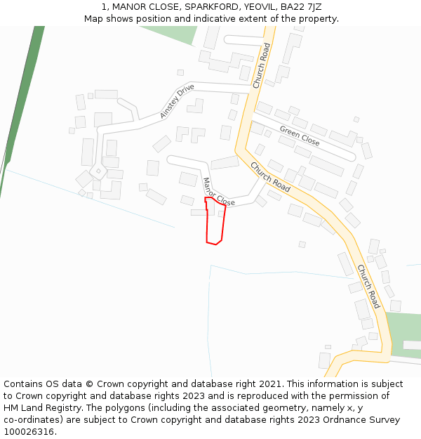 1, MANOR CLOSE, SPARKFORD, YEOVIL, BA22 7JZ: Location map and indicative extent of plot