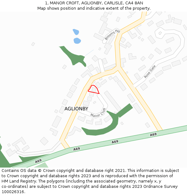 1, MANOR CROFT, AGLIONBY, CARLISLE, CA4 8AN: Location map and indicative extent of plot