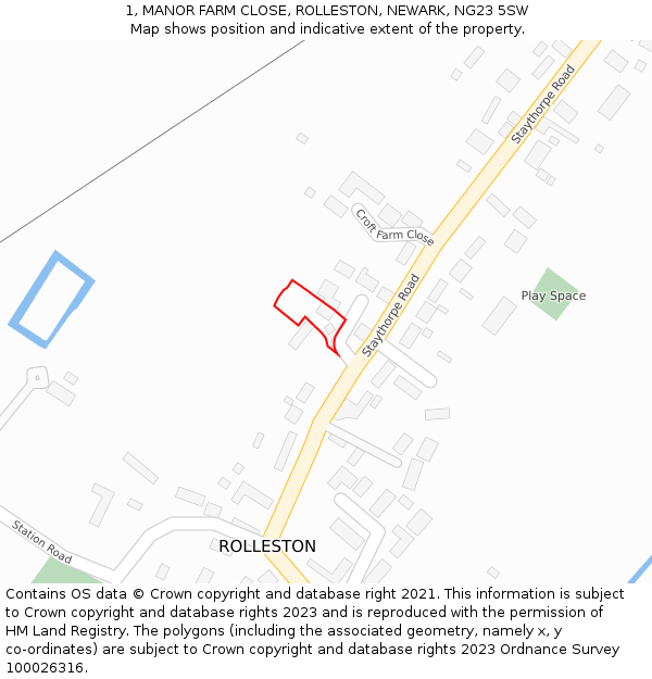1, MANOR FARM CLOSE, ROLLESTON, NEWARK, NG23 5SW: Location map and indicative extent of plot