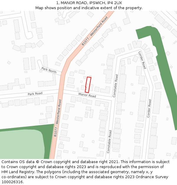 1, MANOR ROAD, IPSWICH, IP4 2UX: Location map and indicative extent of plot