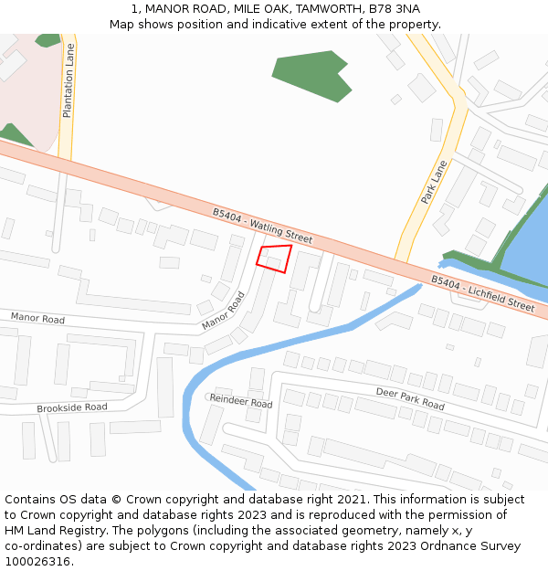 1, MANOR ROAD, MILE OAK, TAMWORTH, B78 3NA: Location map and indicative extent of plot