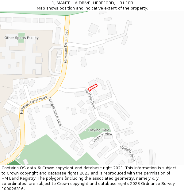 1, MANTELLA DRIVE, HEREFORD, HR1 1FB: Location map and indicative extent of plot