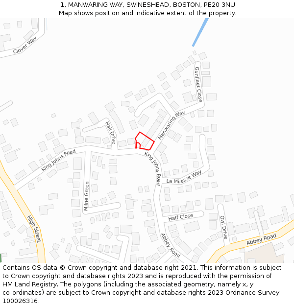 1, MANWARING WAY, SWINESHEAD, BOSTON, PE20 3NU: Location map and indicative extent of plot