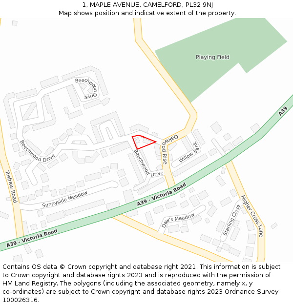 1, MAPLE AVENUE, CAMELFORD, PL32 9NJ: Location map and indicative extent of plot