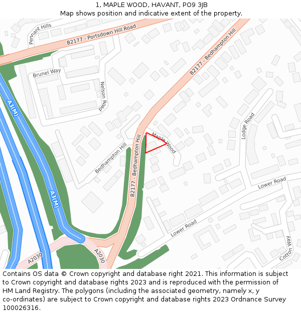 1, MAPLE WOOD, HAVANT, PO9 3JB: Location map and indicative extent of plot