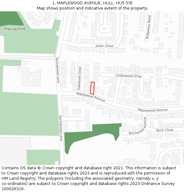 1, MAPLEWOOD AVENUE, HULL, HU5 5YE: Location map and indicative extent of plot
