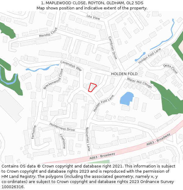 1, MAPLEWOOD CLOSE, ROYTON, OLDHAM, OL2 5DS: Location map and indicative extent of plot