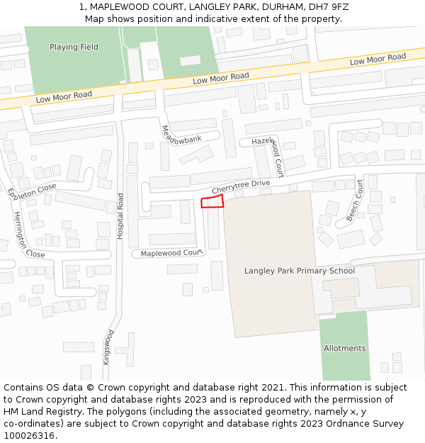 1, MAPLEWOOD COURT, LANGLEY PARK, DURHAM, DH7 9FZ: Location map and indicative extent of plot