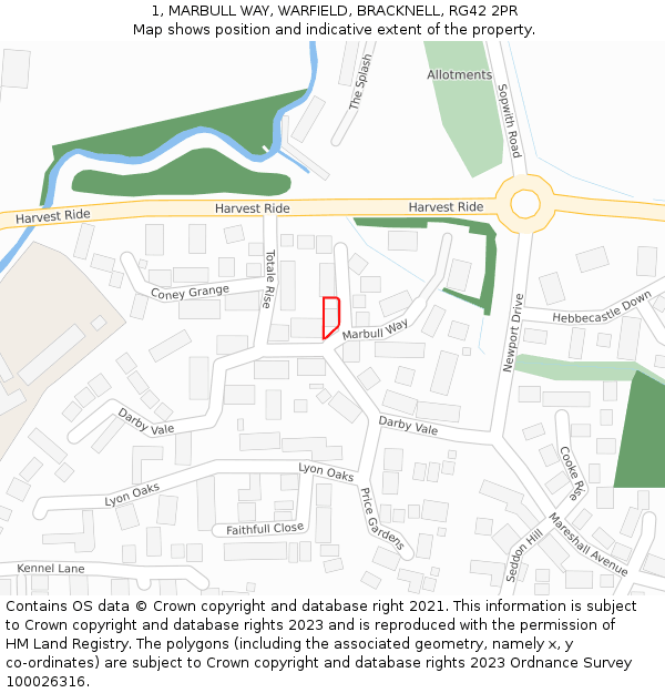 1, MARBULL WAY, WARFIELD, BRACKNELL, RG42 2PR: Location map and indicative extent of plot