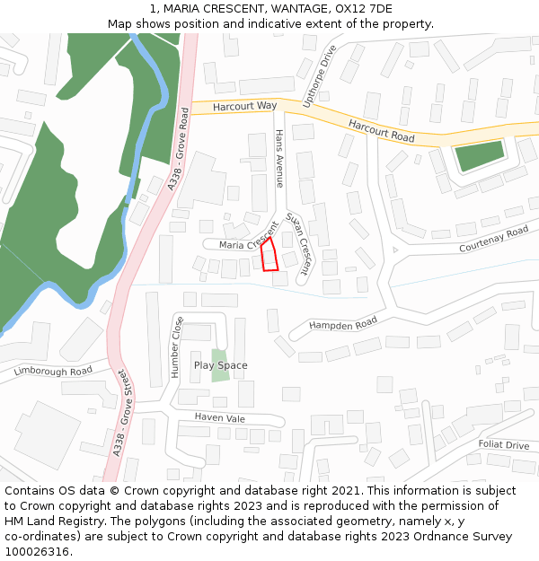 1, MARIA CRESCENT, WANTAGE, OX12 7DE: Location map and indicative extent of plot