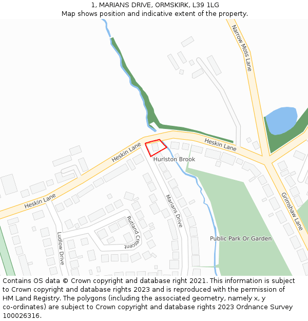 1, MARIANS DRIVE, ORMSKIRK, L39 1LG: Location map and indicative extent of plot
