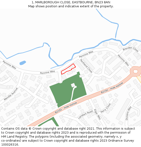 1, MARLBOROUGH CLOSE, EASTBOURNE, BN23 8AN: Location map and indicative extent of plot