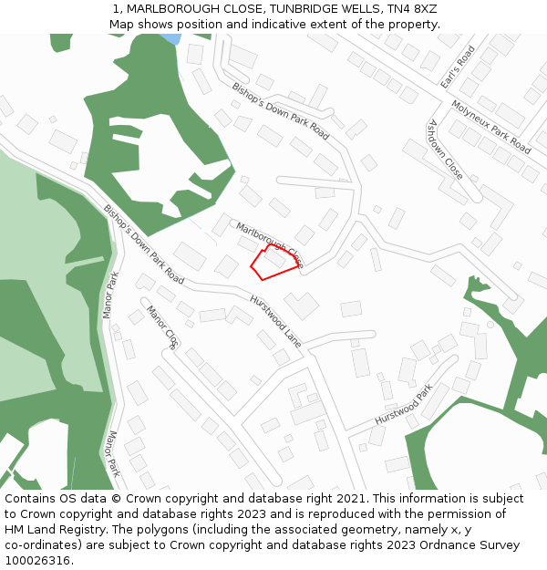 1, MARLBOROUGH CLOSE, TUNBRIDGE WELLS, TN4 8XZ: Location map and indicative extent of plot