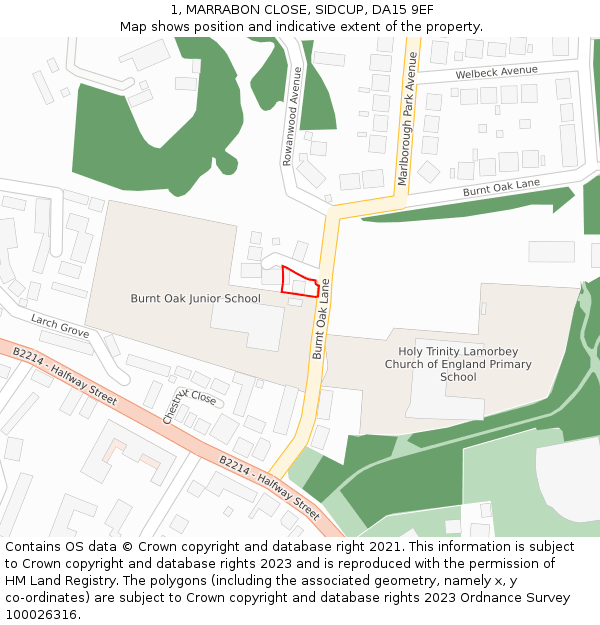 1, MARRABON CLOSE, SIDCUP, DA15 9EF: Location map and indicative extent of plot