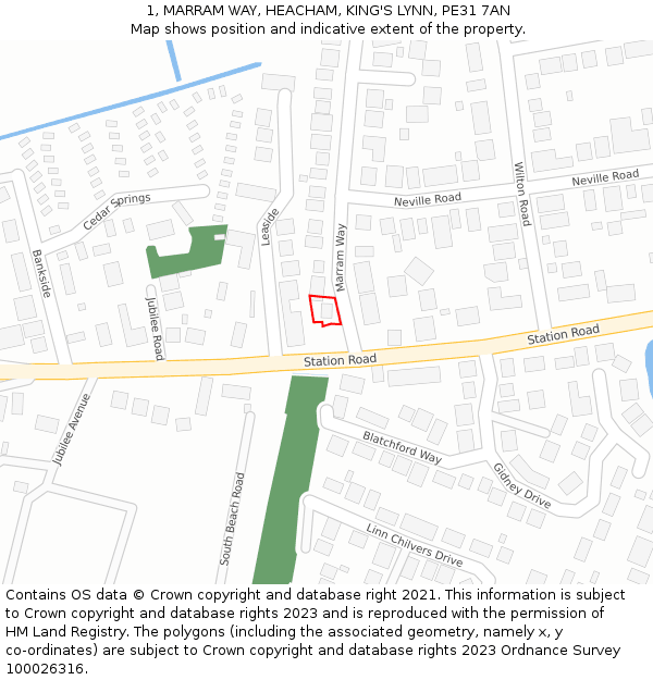 1, MARRAM WAY, HEACHAM, KING'S LYNN, PE31 7AN: Location map and indicative extent of plot