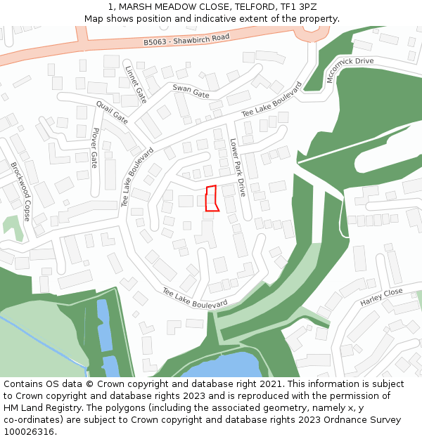 1, MARSH MEADOW CLOSE, TELFORD, TF1 3PZ: Location map and indicative extent of plot