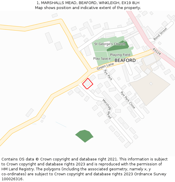 1, MARSHALLS MEAD, BEAFORD, WINKLEIGH, EX19 8LH: Location map and indicative extent of plot