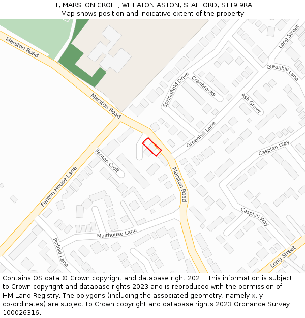 1, MARSTON CROFT, WHEATON ASTON, STAFFORD, ST19 9RA: Location map and indicative extent of plot