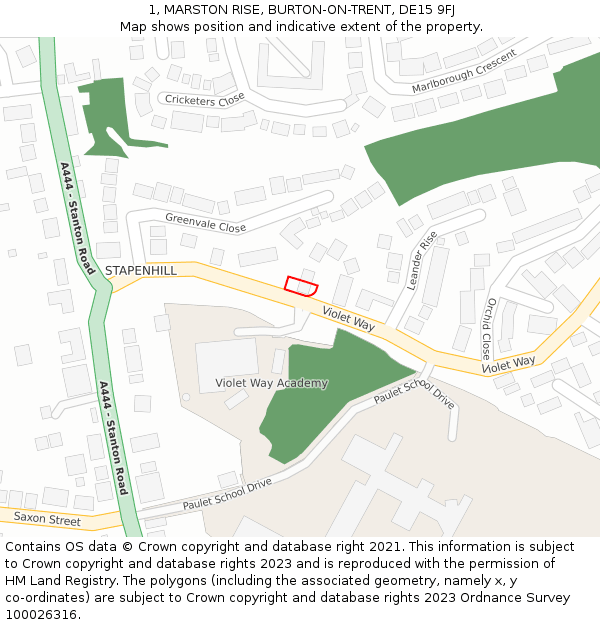 1, MARSTON RISE, BURTON-ON-TRENT, DE15 9FJ: Location map and indicative extent of plot
