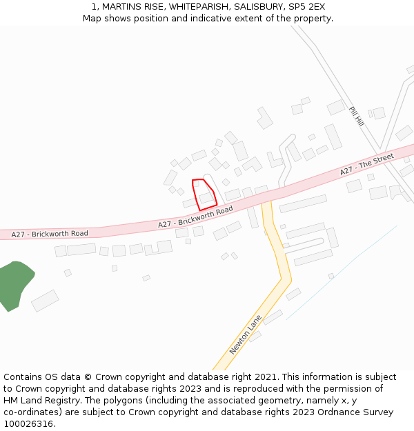 1, MARTINS RISE, WHITEPARISH, SALISBURY, SP5 2EX: Location map and indicative extent of plot