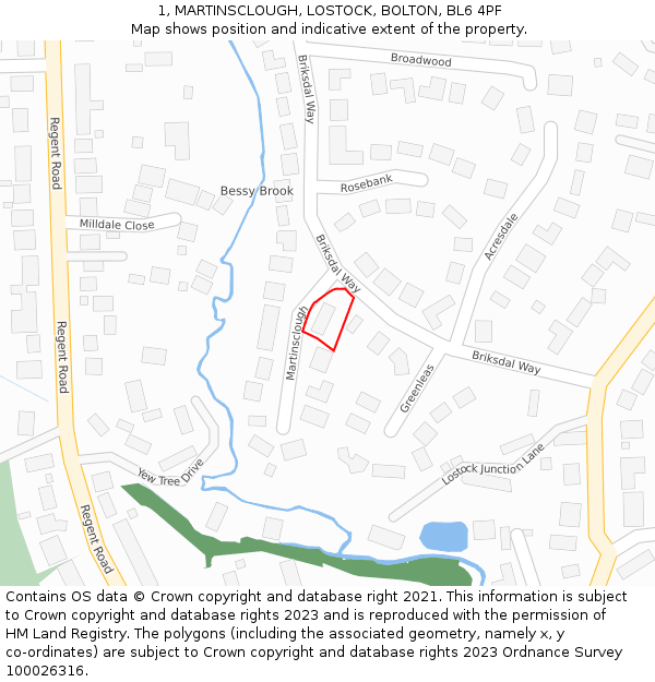 1, MARTINSCLOUGH, LOSTOCK, BOLTON, BL6 4PF: Location map and indicative extent of plot