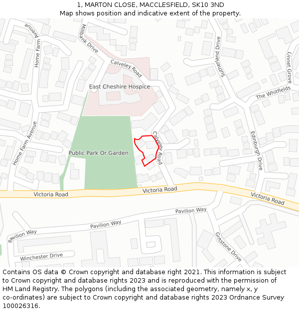 1, MARTON CLOSE, MACCLESFIELD, SK10 3ND: Location map and indicative extent of plot