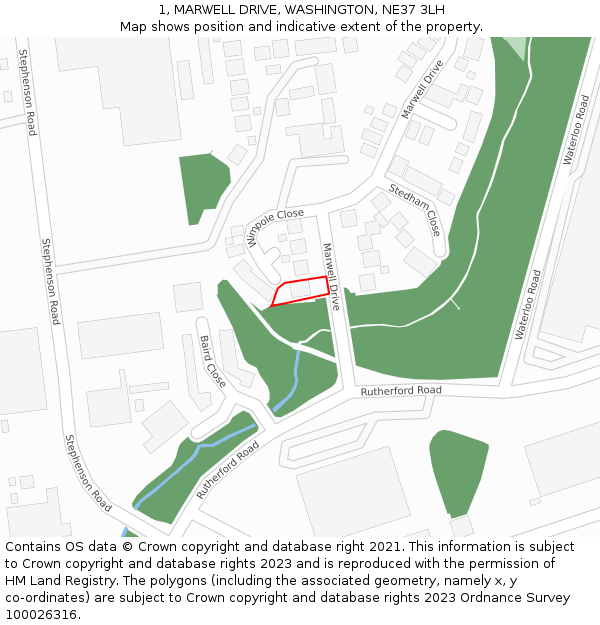 1, MARWELL DRIVE, WASHINGTON, NE37 3LH: Location map and indicative extent of plot