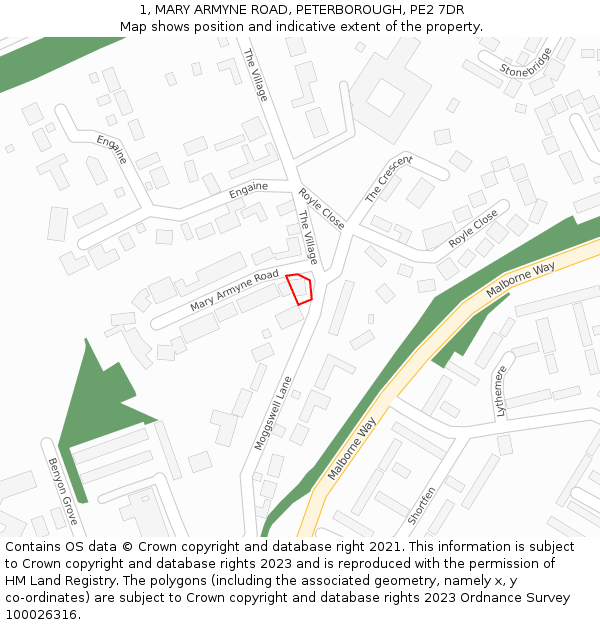 1, MARY ARMYNE ROAD, PETERBOROUGH, PE2 7DR: Location map and indicative extent of plot