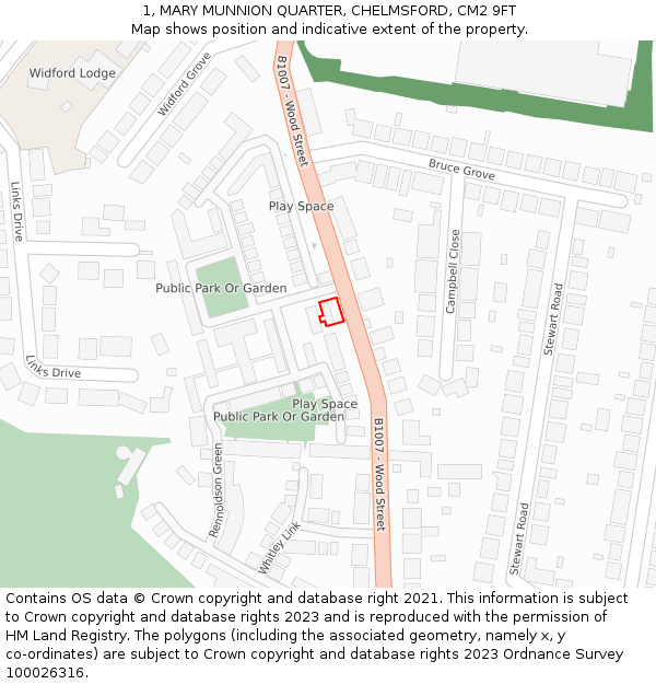 1, MARY MUNNION QUARTER, CHELMSFORD, CM2 9FT: Location map and indicative extent of plot