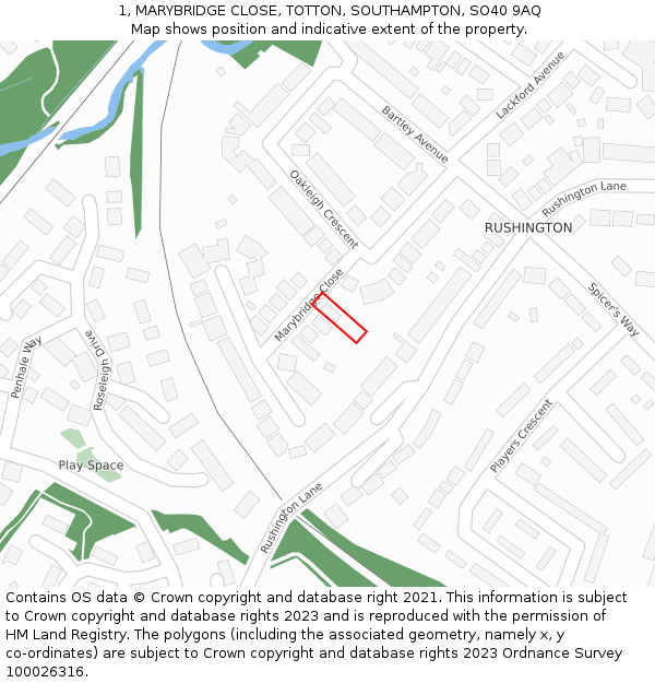1, MARYBRIDGE CLOSE, TOTTON, SOUTHAMPTON, SO40 9AQ: Location map and indicative extent of plot