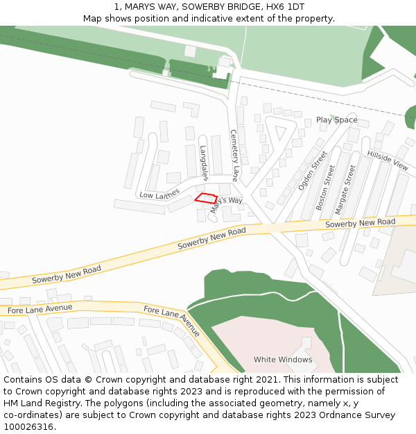 1, MARYS WAY, SOWERBY BRIDGE, HX6 1DT: Location map and indicative extent of plot