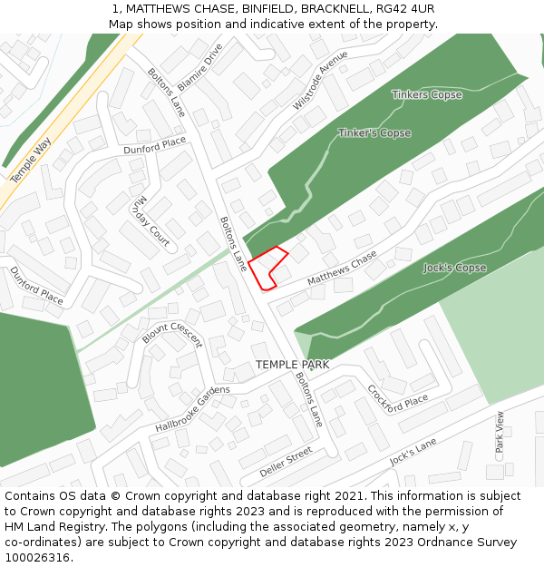 1, MATTHEWS CHASE, BINFIELD, BRACKNELL, RG42 4UR: Location map and indicative extent of plot