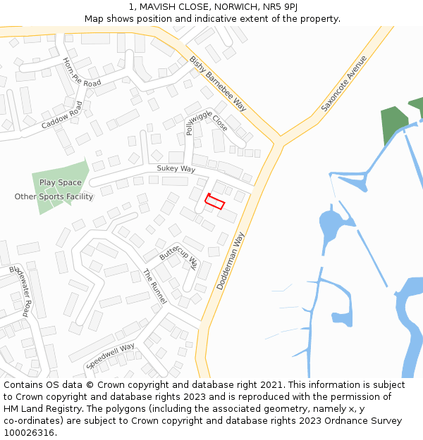 1, MAVISH CLOSE, NORWICH, NR5 9PJ: Location map and indicative extent of plot