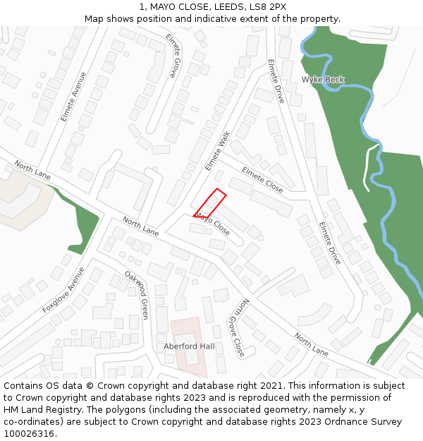 1, MAYO CLOSE, LEEDS, LS8 2PX: Location map and indicative extent of plot