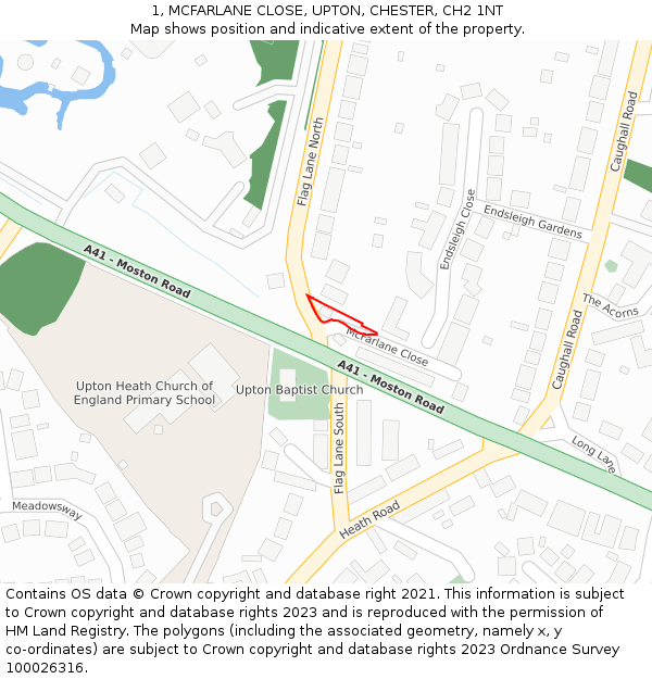 1, MCFARLANE CLOSE, UPTON, CHESTER, CH2 1NT: Location map and indicative extent of plot