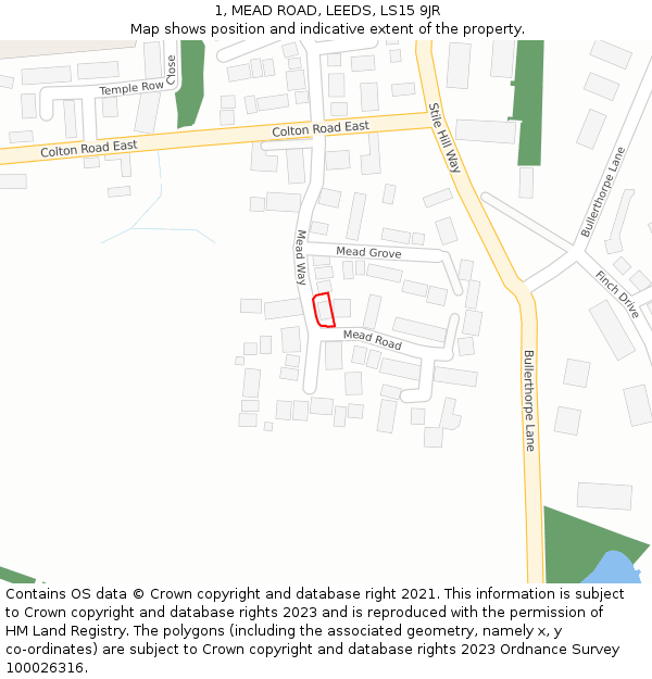 1, MEAD ROAD, LEEDS, LS15 9JR: Location map and indicative extent of plot