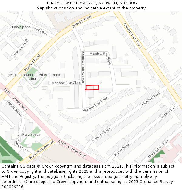 1, MEADOW RISE AVENUE, NORWICH, NR2 3QG: Location map and indicative extent of plot