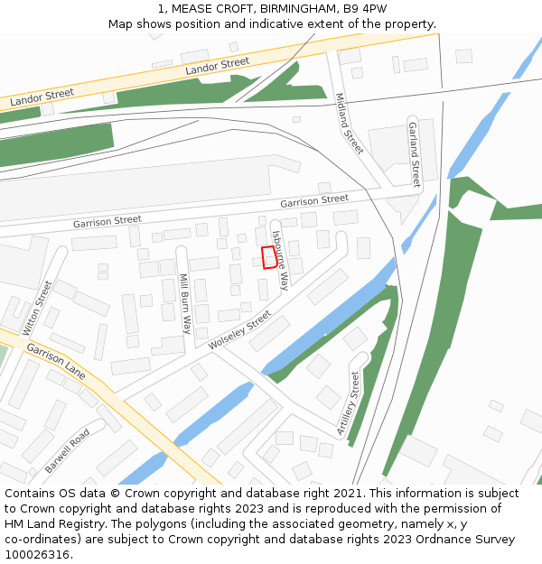 1, MEASE CROFT, BIRMINGHAM, B9 4PW: Location map and indicative extent of plot