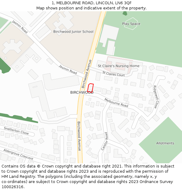 1, MELBOURNE ROAD, LINCOLN, LN6 3QF: Location map and indicative extent of plot
