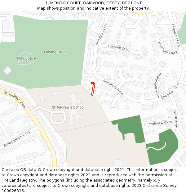 1, MENDIP COURT, OAKWOOD, DERBY, DE21 2NT: Location map and indicative extent of plot